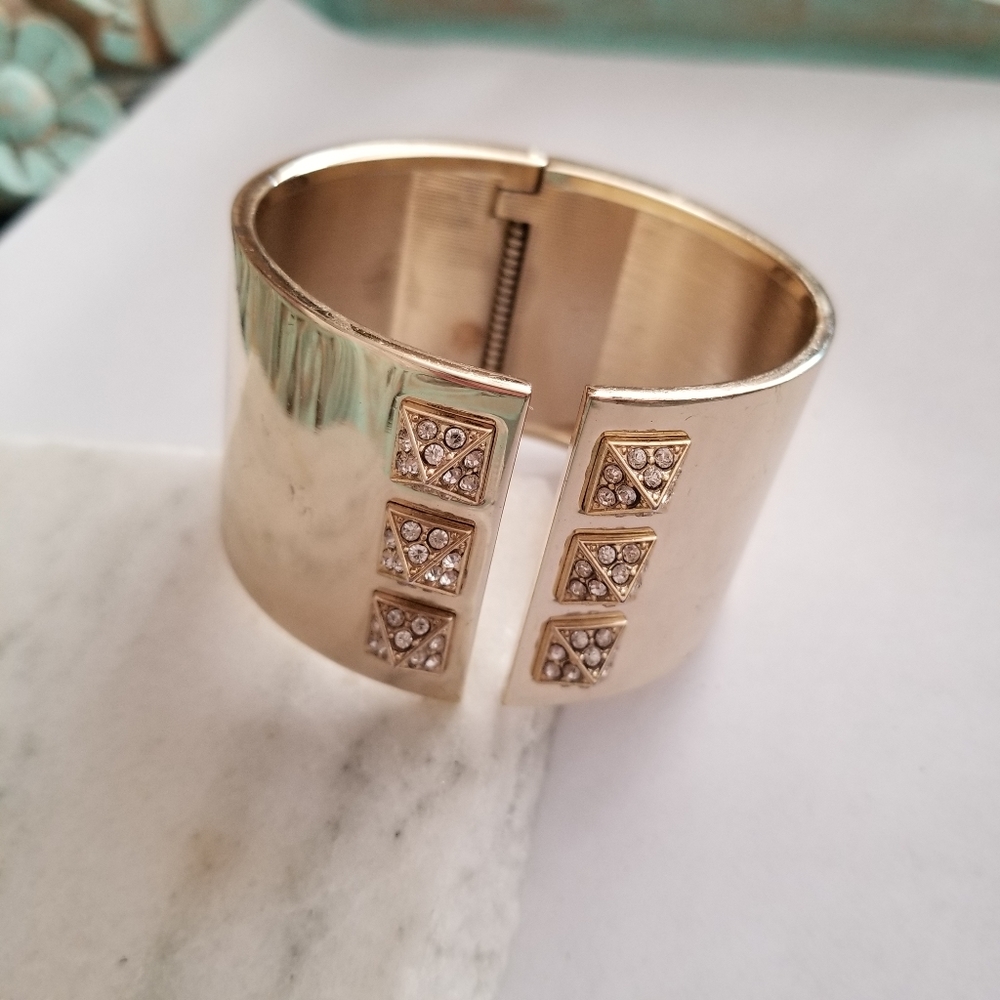 Victoria Secret Gold Tone Cuff Clamper Bracelet with Pyramid Accents